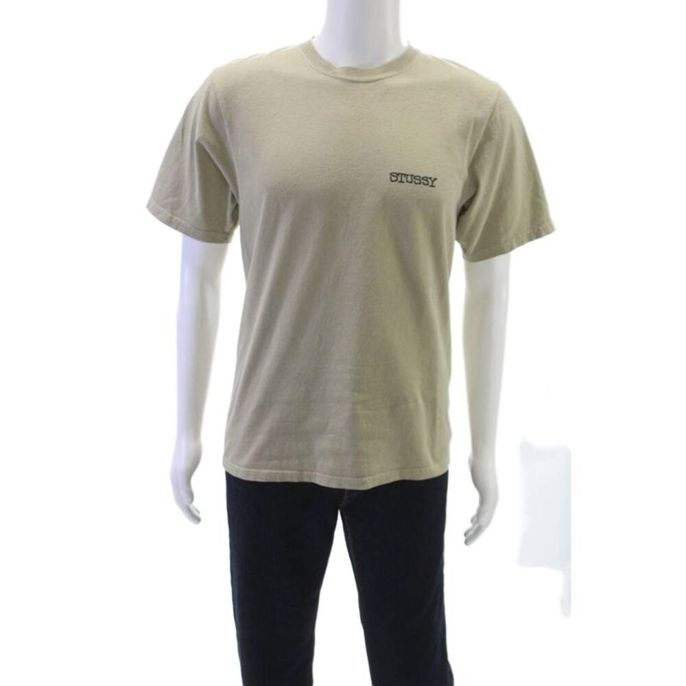Stussy Mens T-Shirt Beige 100% Cotton Crew Neck Short Sleeve Size S